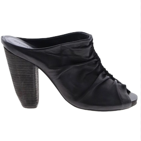 AllSaints Silvan Black Slip On Soft Leather Peep Toe Mule Heel Shoes 40 - Picture 1 of 5